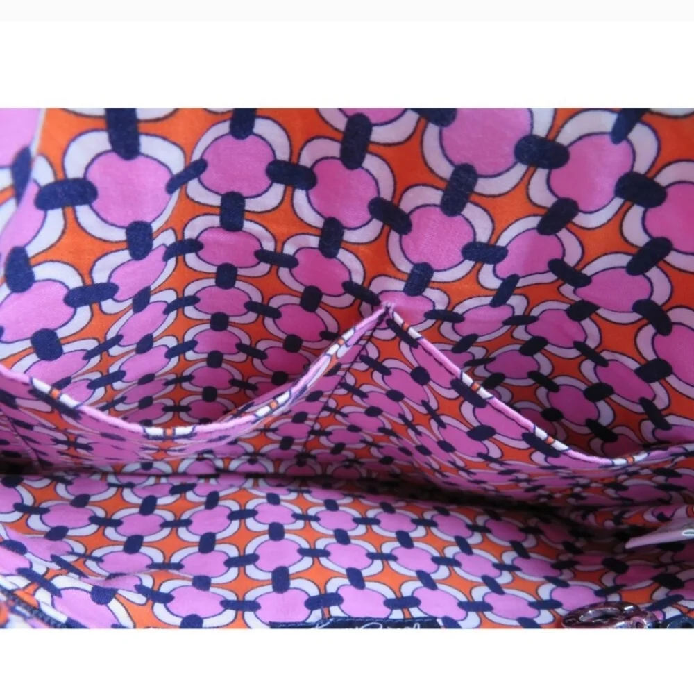Vera Bradley Pink, Navy & Orange Tote Bag with Geometric Flower & Ruffle Design - Picture 4 of 9